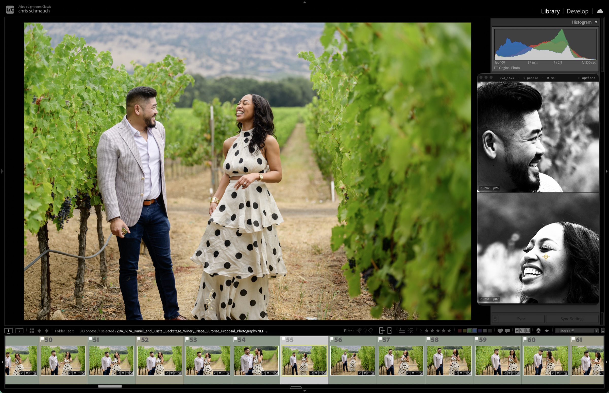 A couples session in one column, with the crosshair marking whoever the camera locked onto.